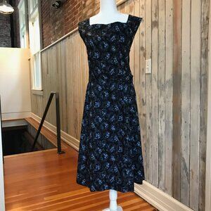 Dark Blue Navy Cotton Dress with light blue flowers